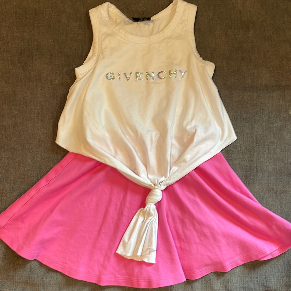 Girls sleeveless combo dress with tank tie-front top & contrast skirt